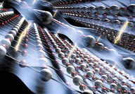 Rendering of layers of 2D materials sparking electricity between them.