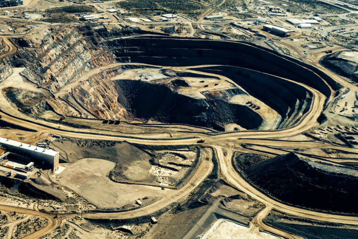 Aerial view of Mountain Pass rare earth mine in California’s Mojave Desert.