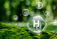 Graphic with bubbles depicting hydrogen supply chain against green background.