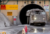 A loaded truck emerges from the underground mine portal at Roseberry.