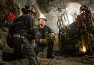 Workers in an underground nickel mine in Ontario, Canada.