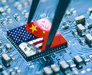 Image of computer chip representing China and US tech trade war.