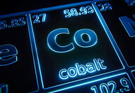 Periodic table symbol for cobalt, with name and atomic number in electric blue.