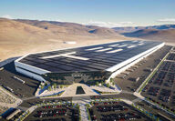 Rending of the completed Tesla Gigafactory Nevada in the desert near Sparks.