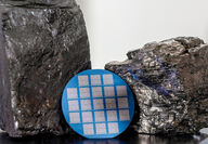 Wafer of coal-derived memristors made from Kentucky Blue Gem coal.