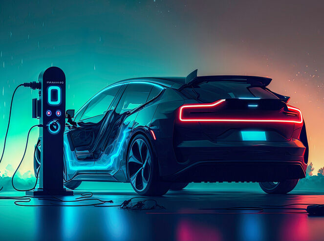 Futuristic EV fast charging station.