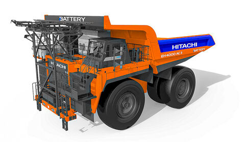 3D rendering of the Hitachi all-electric EH4000 AC3 haul truck.
