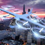 Concept ofelectric aircraft with wings like a plane and propellers like a drone.